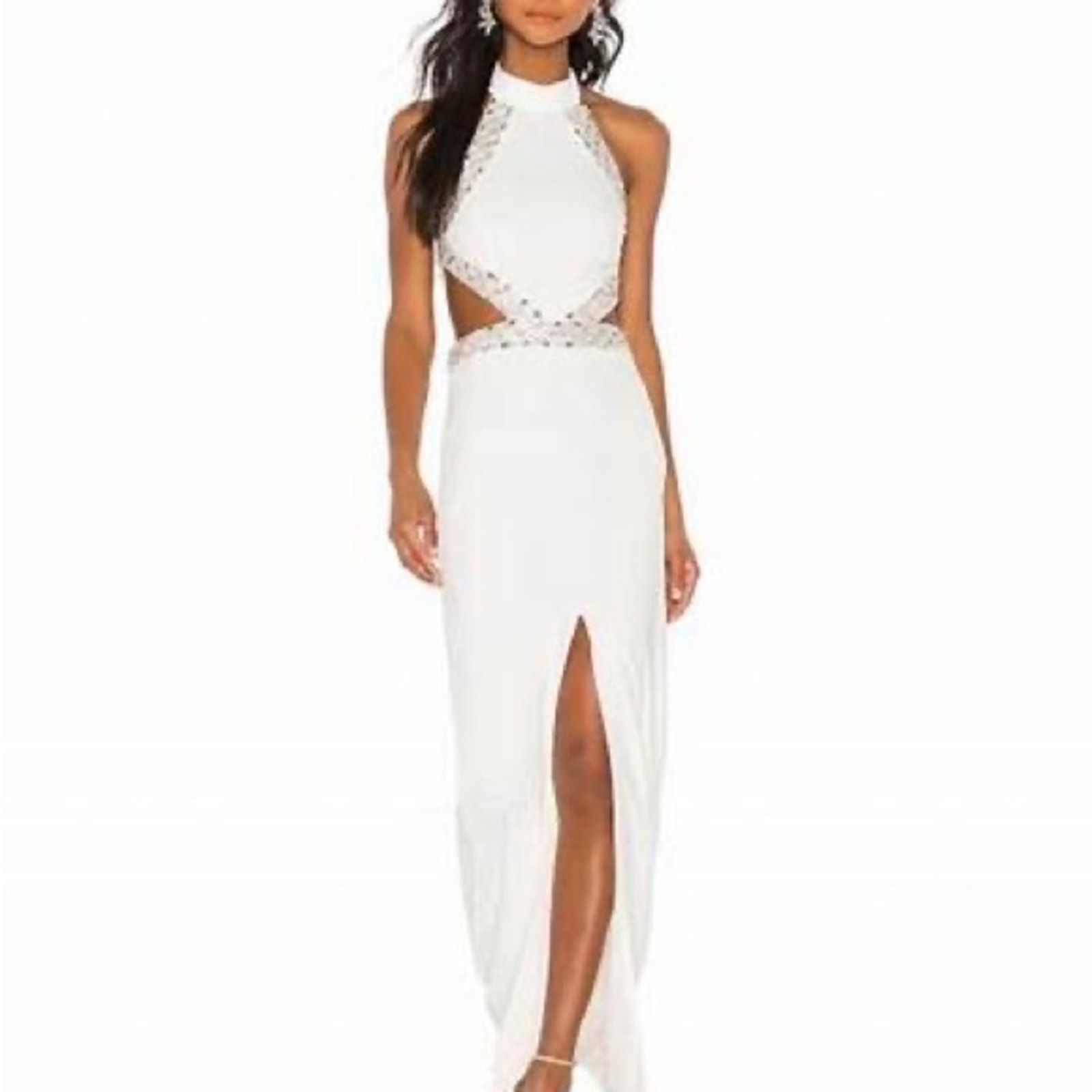 Revolve Nbd White Nicolina Cutout Sequin Embellished Formal Gown Size Xs